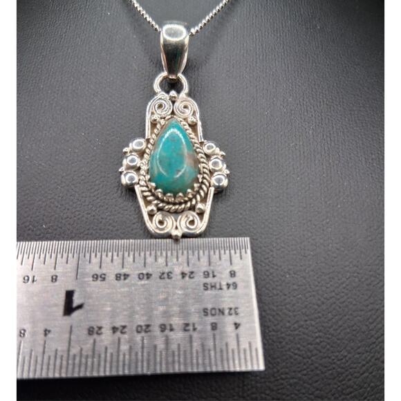 Kingman Turquoise Necklace, 18" Chain, 925 Sterling Silver, Southwest Style - Picture 4 of 6